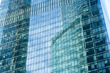 Augmented reality for busines advanced concept. glass skyscraper ,glass wall of office building.