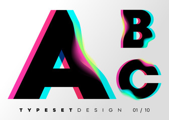 vector typeset design. neon glitch style. black bold font, double exposure. abstract colorful type f