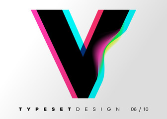vector typeset design. neon glitch style. black bold font, double exposure. abstract colorful type f