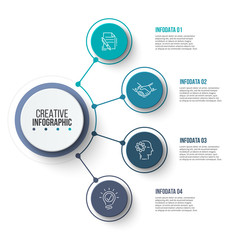 Poster - Circle business graphic elements. Business process infographics with 4 steps, parts or options. Abstract presentation template. Modern vector infochart layout design.