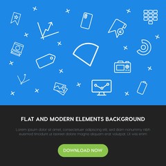 Leinwandbilder - charts, mobile, photos, bookmarks outline vector icons and elements background concept on blue background.Multipurpose use on websites, presentations, brochures and more