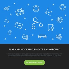 Poster - charts, mobile, photos, bookmarks outline vector icons and elements background concept on blue background.Multipurpose use on websites, presentations, brochures and more