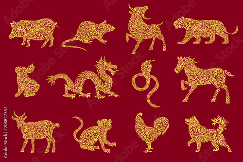 Fotografía Set of all 12 zodiac animals for Chinese New Year celebration design