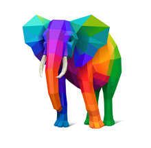 Low Poly Multicolored Elephant, Concept Of Strenght, Eps10 Vector