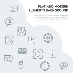 Poster - money, mobile, video, photos outline vector icons and elements background concept on grey background.Multipurpose use on websites, presentations, brochures and more