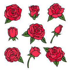 Poster - Vector pictures set of various roses. Love symbols