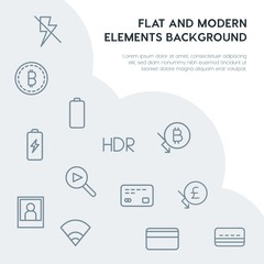 Poster - money, mobile, video, photos outline vector icons and elements background concept on grey background.Multipurpose use on websites, presentations, brochures and more