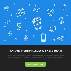 Poster - charts, mobile, photos, bookmarks outline vector icons and elements background concept on blue background.Multipurpose use on websites, presentations, brochures and more