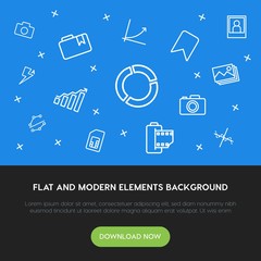 Leinwandbilder - charts, mobile, photos, bookmarks outline vector icons and elements background concept on blue background.Multipurpose use on websites, presentations, brochures and more