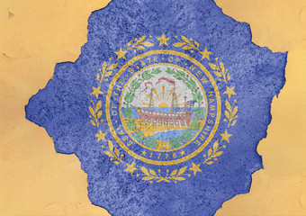 Wall Mural - US state New Hampshire flag painted on concrete hole and cracked wall facade structure