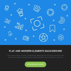 Leinwandbilder - charts, mobile, photos, bookmarks outline vector icons and elements background concept on blue background.Multipurpose use on websites, presentations, brochures and more