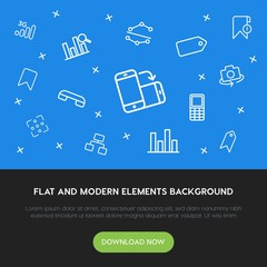 Poster - charts, mobile, photos, bookmarks outline vector icons and elements background concept on blue background.Multipurpose use on websites, presentations, brochures and more