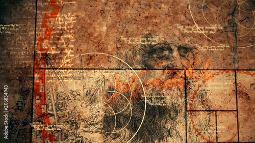 Fototapety Leonardo da Vinci  kod-da-vinci-z-urzadzeniami-i-portretem