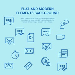 Poster - chat and messenger, video, time, email outline vector icons and elements background concept on blue background.Multipurpose use on websites, presentations, brochures and more