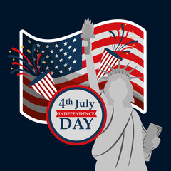 Wall Mural - statue of liberty and flag american independence day vector illustration