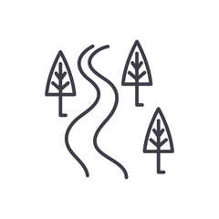 Country road black icon concept. Country road flat  vector symbol, sign, illustration.