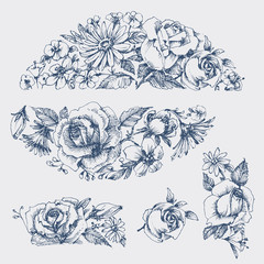 Fototapete - Floral graphic design elements, in vintage style