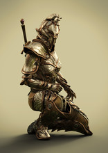 Side Profile Of A Female Fully Armored Ornamental Knight . 3d Rendering