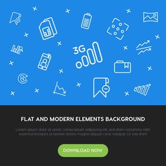 Leinwandbilder - charts, mobile, photos, bookmarks outline vector icons and elements background concept on blue background.Multipurpose use on websites, presentations, brochures and more