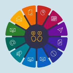 Poster - files, email, education Infographic Circle outline Icons Set. Contains such Icons as  cloud,  interface,  technology,  idea, search, data,  paper,  event,  web and more. Fully Editable. Pixel Perfect