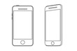 Hand line drawing of a smartphone. Front and side view. 