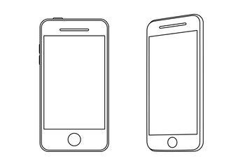 Wall Mural - Hand line drawing of a smartphone. Front and side view. 