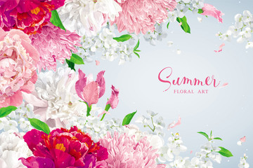 Sticker - Pink, red and white summer flowers background