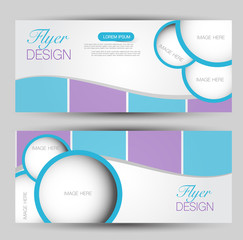 Wall Mural - Flyer banner or web header template set. Vector illustration promotion design background. Blue and purple color.
