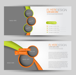Wall Mural - Flyer banner or web header template set. Vector illustration promotion design background. Green and orange color.