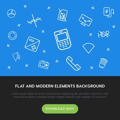 Leinwandbilder - charts, mobile, photos, bookmarks outline vector icons and elements background concept on blue background.Multipurpose use on websites, presentations, brochures and more