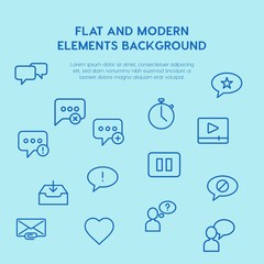 Poster - chat and messenger, video, time, email outline vector icons and elements background concept on blue background.Multipurpose use on websites, presentations, brochures and more