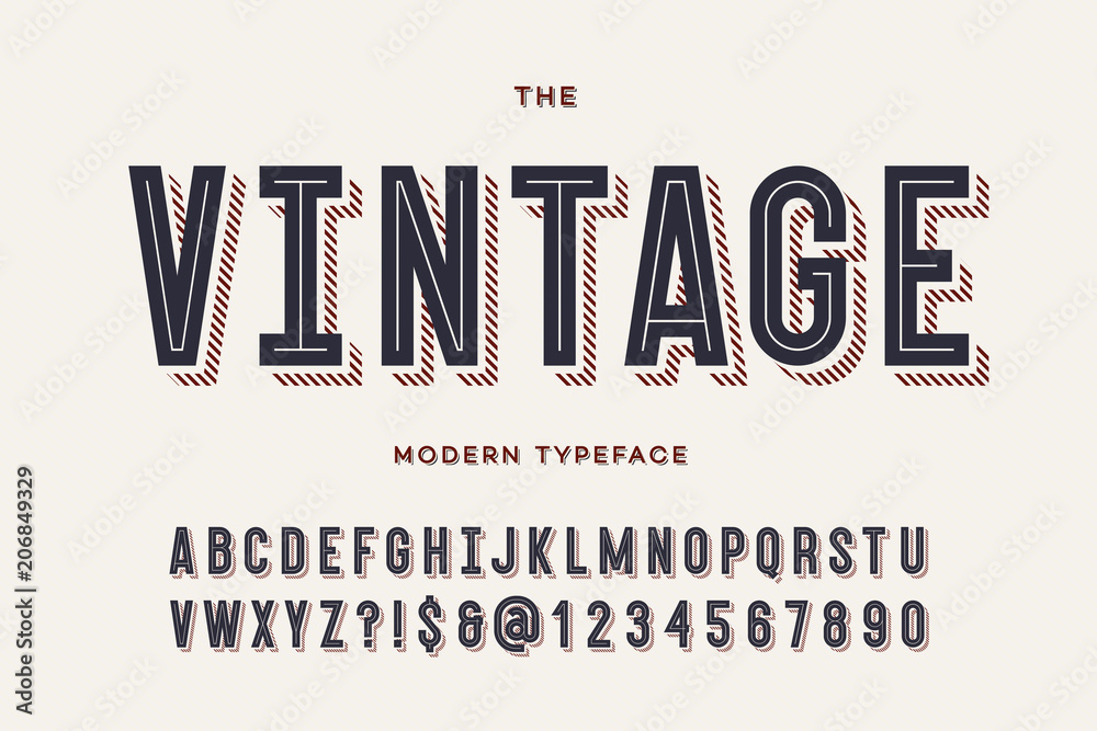 Vector vintage colorful typeface. Alphabet trendy typography sans serif style for party poster, printing on fabric, t shirt, promotion, decoration, stamp, label, special offer. Cool font. 10 eps - obrazy, fototapety, plakaty 