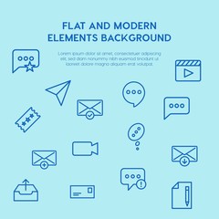 Poster - chat and messenger, video, time, email outline vector icons and elements background concept on blue background.Multipurpose use on websites, presentations, brochures and more