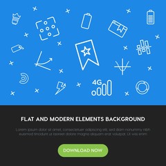 Leinwandbilder - charts, mobile, photos, bookmarks outline vector icons and elements background concept on blue background.Multipurpose use on websites, presentations, brochures and more