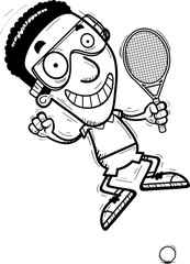 Wall Mural - Cartoon Black Racquetball Player Jumping