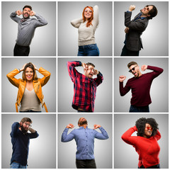 Sticker - Group of mixed people, women and men confident and happy with a big natural smile laughing