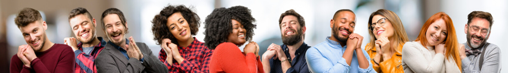 Sticker - Group of people confident and happy with a big natural smile laughing