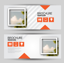 Sticker - Flyer banner or web header template set. Vector illustration promotion design background. Orange color.