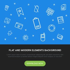 Poster - charts, mobile, photos, bookmarks outline vector icons and elements background concept on blue backg