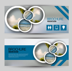 Sticker - Flyer banner or web header template set. Vector illustration promotion design background. Blue color.