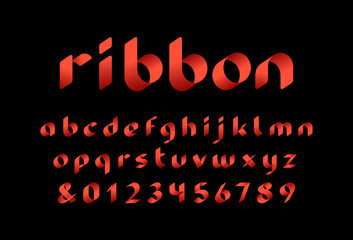 Poster - Ribbon font. Vector alphabet with lowercase letters and numbers.