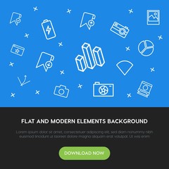 Leinwandbilder - charts, mobile, photos, bookmarks outline vector icons and elements background concept on blue background.Multipurpose use on websites, presentations, brochures and more