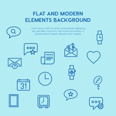 Poster - chat and messenger, video, time, email outline vector icons and elements background concept on blue background.Multipurpose use on websites, presentations, brochures and more