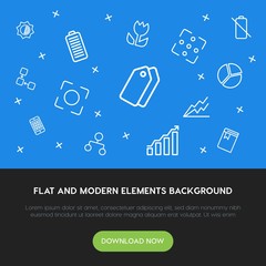 Poster - charts, mobile, photos, bookmarks outline vector icons and elements background concept on blue background.Multipurpose use on websites, presentations, brochures and more
