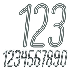 Poster - Vector  trendy numbers collection. Retro italic condensed numerals from 0 to 9 best for use in poster creation. Made with triple stripy decoration.