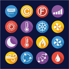 Sticker - Air Conditioning or Air Ventilation Icons Flat Design Circle