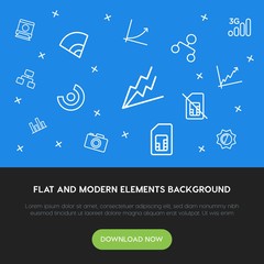Leinwandbilder - charts, mobile, photos, bookmarks outline vector icons and elements background concept on blue background.Multipurpose use on websites, presentations, brochures and more