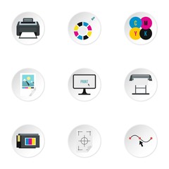 Poster - Printer icons set. Flat illustration of 9 printer vector icons for web