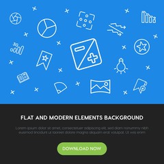Poster - charts, mobile, photos, bookmarks outline vector icons and elements background concept on blue background.Multipurpose use on websites, presentations, brochures and more