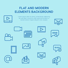 Poster - chat and messenger, video, time, email outline vector icons and elements background concept on blue background.Multipurpose use on websites, presentations, brochures and more